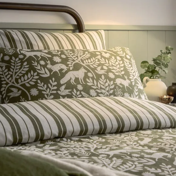Skandi Woodland Duvet Cover and Pillowcase Set - Green, Brushed Cotton alternate view