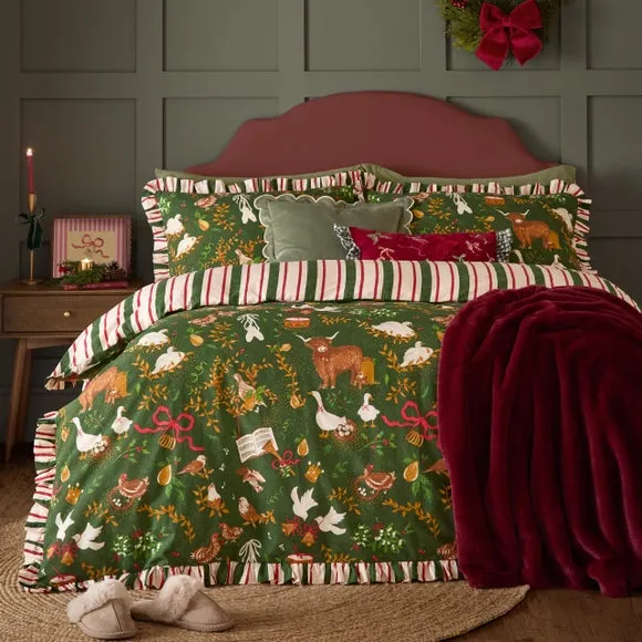 Twelve Days Frill Duvet Cover & Pillowcase Set - Green, Polycotton product