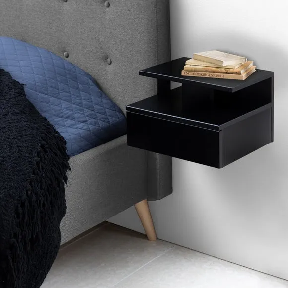 Ashlan Wall Mounted Bedside Table with Drawer - Black