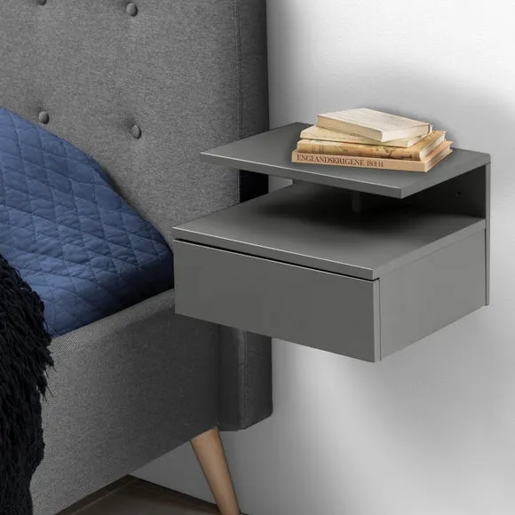Ashlan Wall Mounted Bedside Table with Drawer - Grey