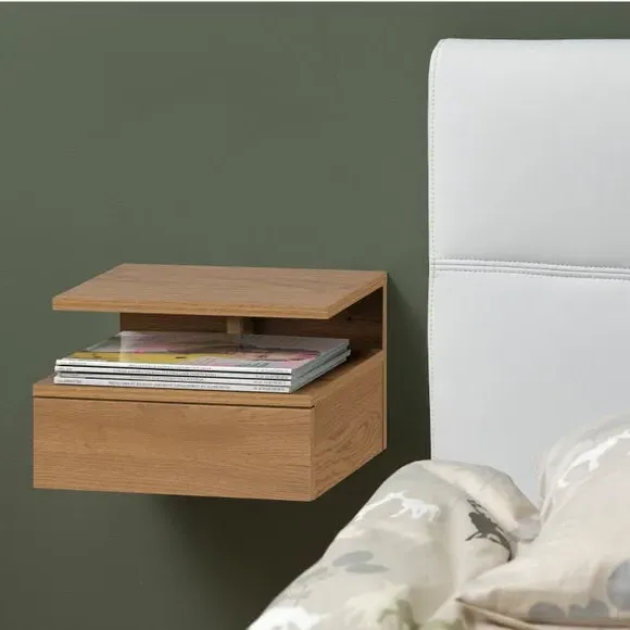 Ashlan Wall Mounted Bedside Table with Drawer - Oak