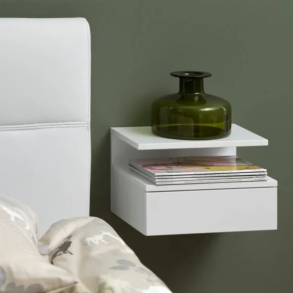 Ashlan Wall Mounted Bedside Table with Drawer - White