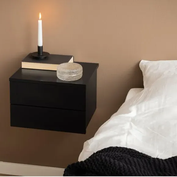 Avignon 2 Drawer Wall Mounted Bedside Table - Black