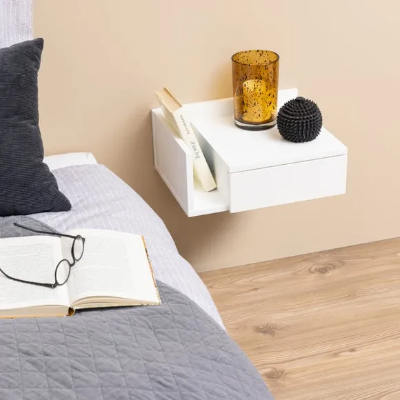 Avignon Wall Mounted Bedside Table with Drawer & Shelf - White product
