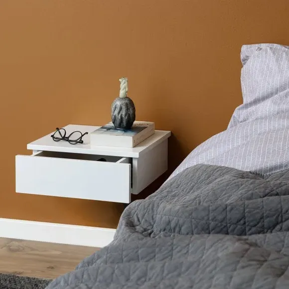 Avignon Wall Mounted Bedside Table with Drawer - White