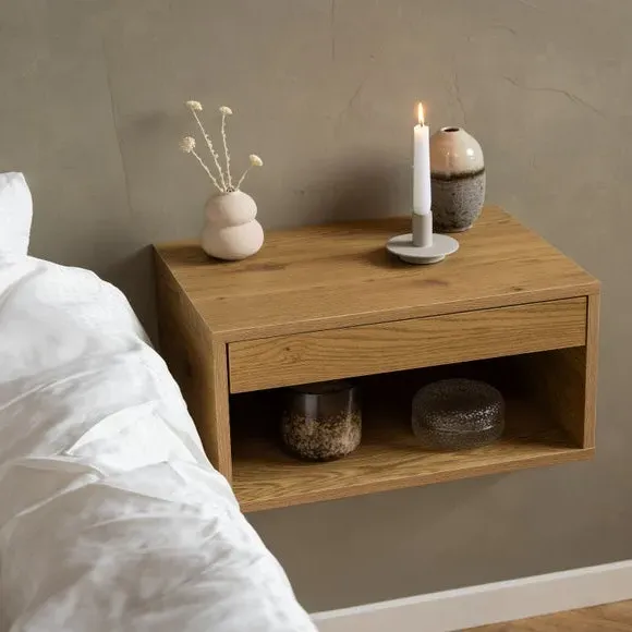 Cholet Square Wall Mounted Bedside Table with Drawer - Oak product