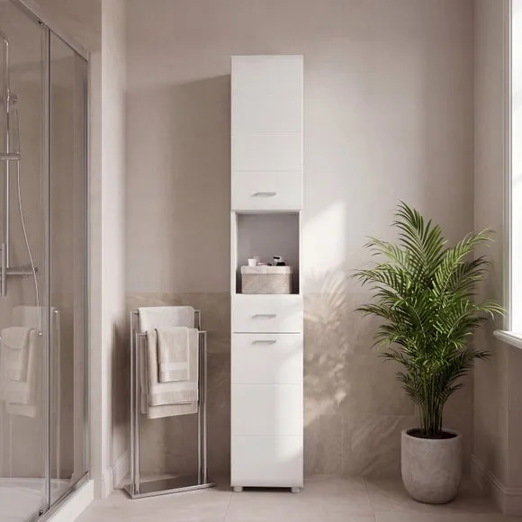 Ice Cave Tall Narrow 1 Drawer 2 Door Storage Unit - White