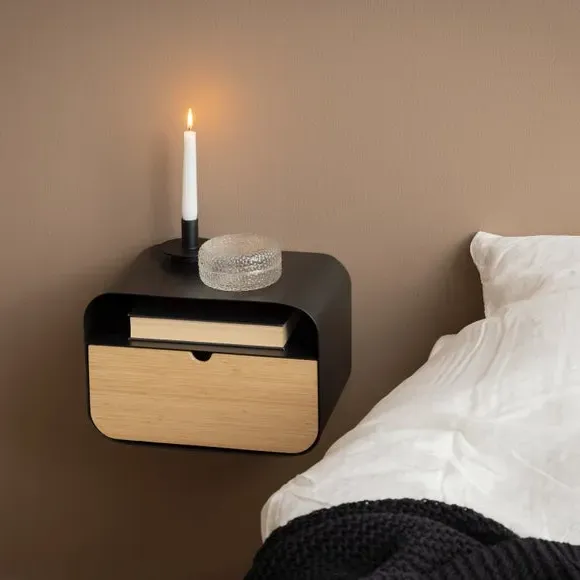 Joliet Wall Mounted Bedside Table - Black, Bamboo