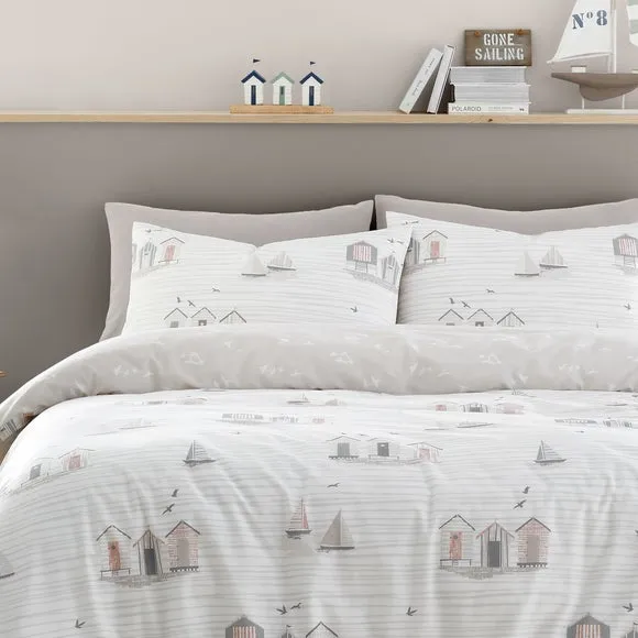Beach Huts Duvet Cover and Pillowcase Set - Natural, Polycotton alternate view