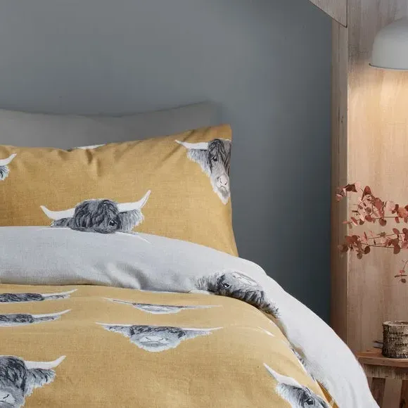Snug Highland Cow Duvet Cover Set - Ochre, Polycotton alternate view