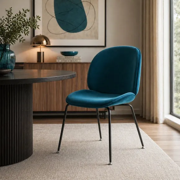 Velvet Dining Chair with Black Metal Legs - Teal product