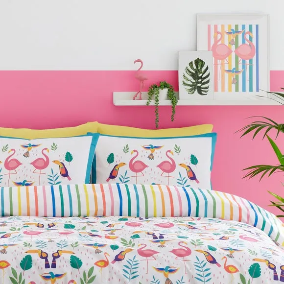 Tropical Flamingo Reversible Duvet Cover Set - Pink, Polycotton alternate view