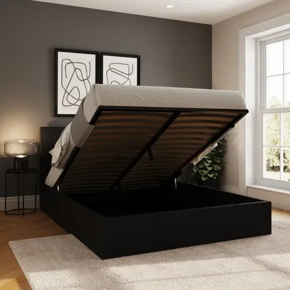 End Lift Ottoman Bed Frame - Black, Faux Leather alternate view