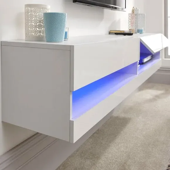 Extra Wide Floating TV Unit with LED - White alternate view
