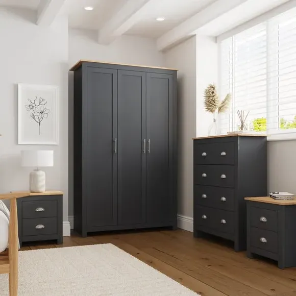 Lancaster 4-Piece Bedroom Furniture Set - Blue Slate, Oak Effect