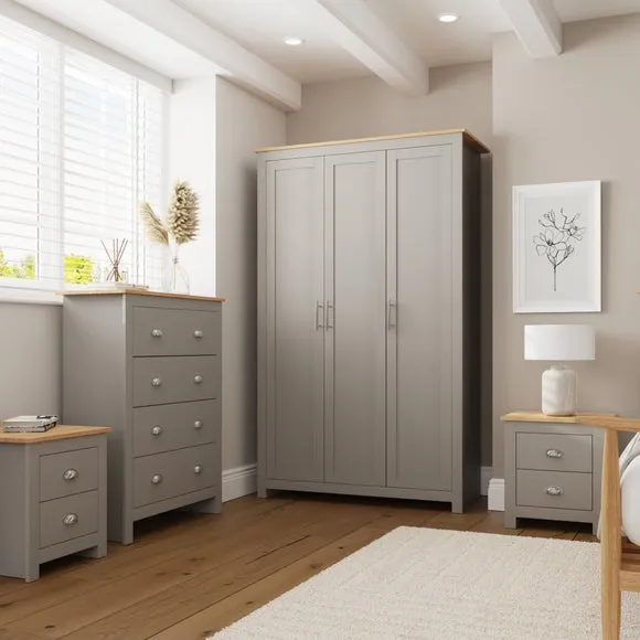 Lancaster 4-Piece Bedroom Furniture Set - Grey, Oak Effect