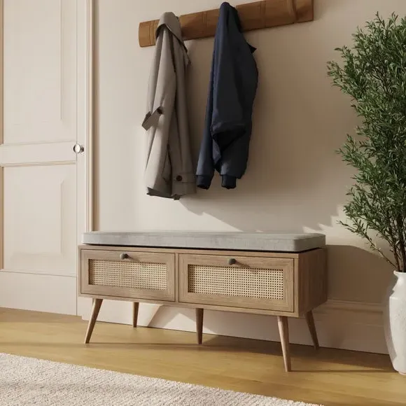 Noor Storage Bench - Light Wood Effect, Rattan alternate view