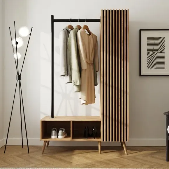 Rafe Clothes Rail with Storage - Medium Wood