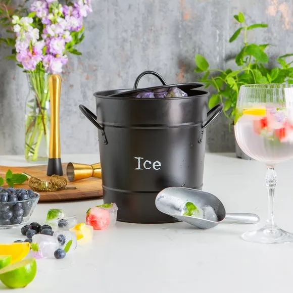Vintage Ice Bucket with Scoop - Black, Powder-Coated Steel product