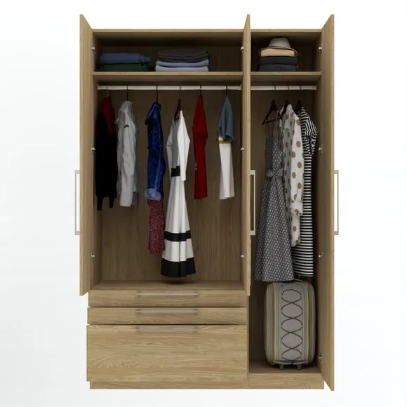 Foster Triple 3 Drawer Wardrobe with Storage - Oak Effect by Dunelm, image 5