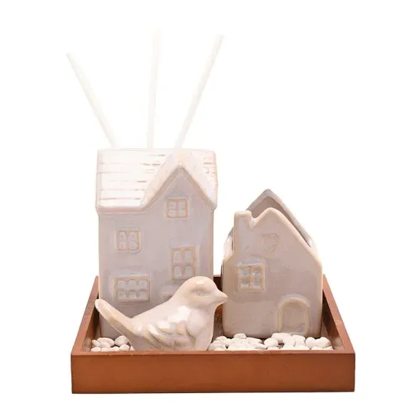 Hestia Ceramic Bird & House Diffuser & Tealight Holder Set product