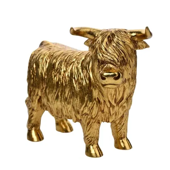 Highland Cow Figurine - Gold, Resin alternate view