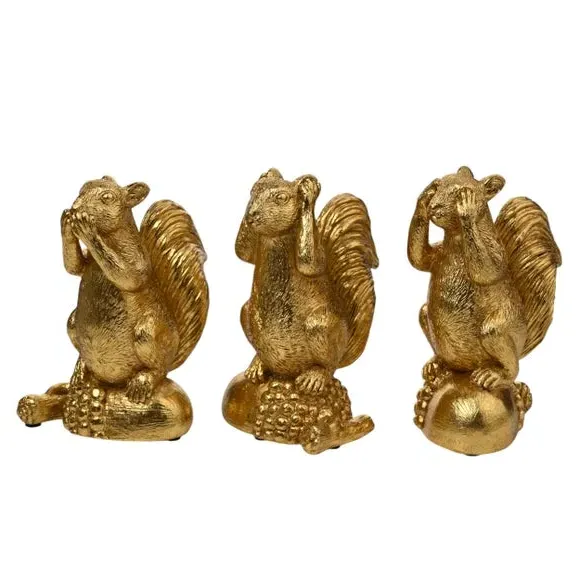 Set of 3 Squirrel Ornaments - Gold product