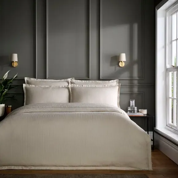 Cotton Stripe 400 Thread Count Duvet Cover & Pillowcase Set - Stone Beige product