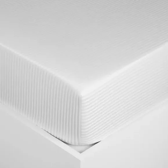 Cotton Stripe 400 Thread Count Grip Fitted Sheet - White alternate view