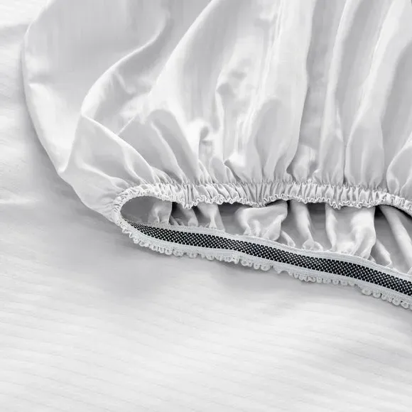 Cotton Stripe 400 Thread Count Grip Fitted Sheet - White product