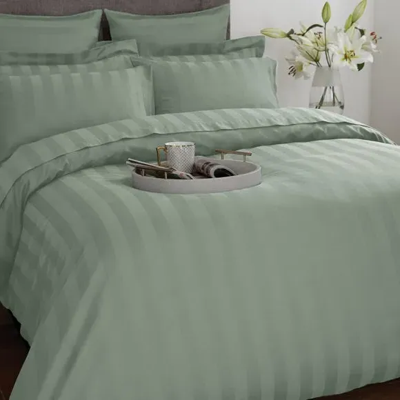 Stripe 230 Thread Count Duvet Cover - Sage Green, Cotton alternate view