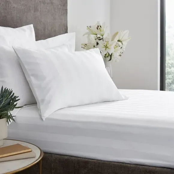 Stripe 230 Thread Count Fitted Sheet - White, Cotton product