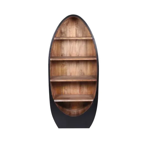 Atomic Boat-Shaped Bookcase - Black, Mango Wood alternate view