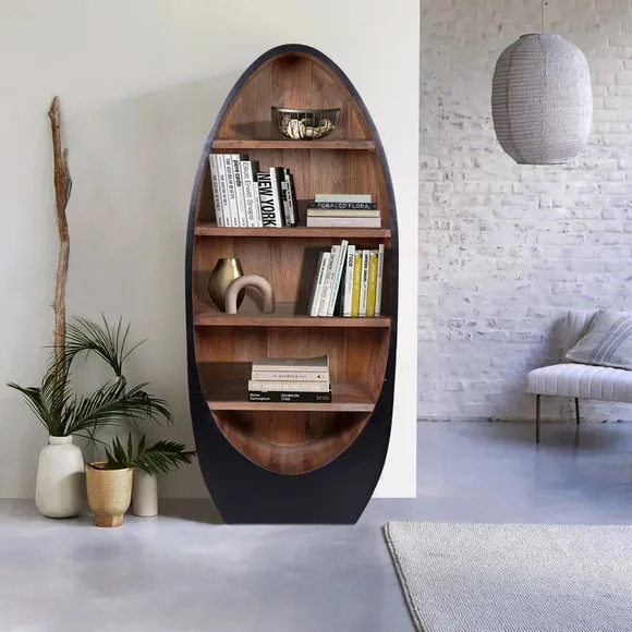Atomic Boat-Shaped Bookcase - Black, Mango Wood product