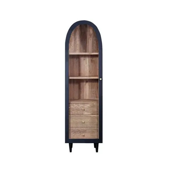 Atomic Single Door Glass Cabinet with Drawers - Black, Mango Wood alternate view