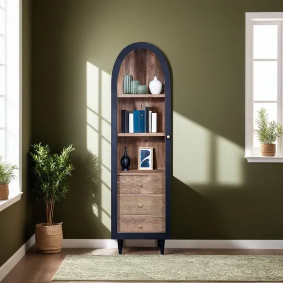 Atomic Single Door Glass Cabinet with Drawers - Black, Mango Wood product