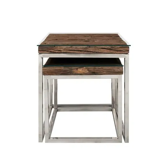 Railway Sleeper Nest of 2 Tables - Natural, Reclaimed Wood alternate view