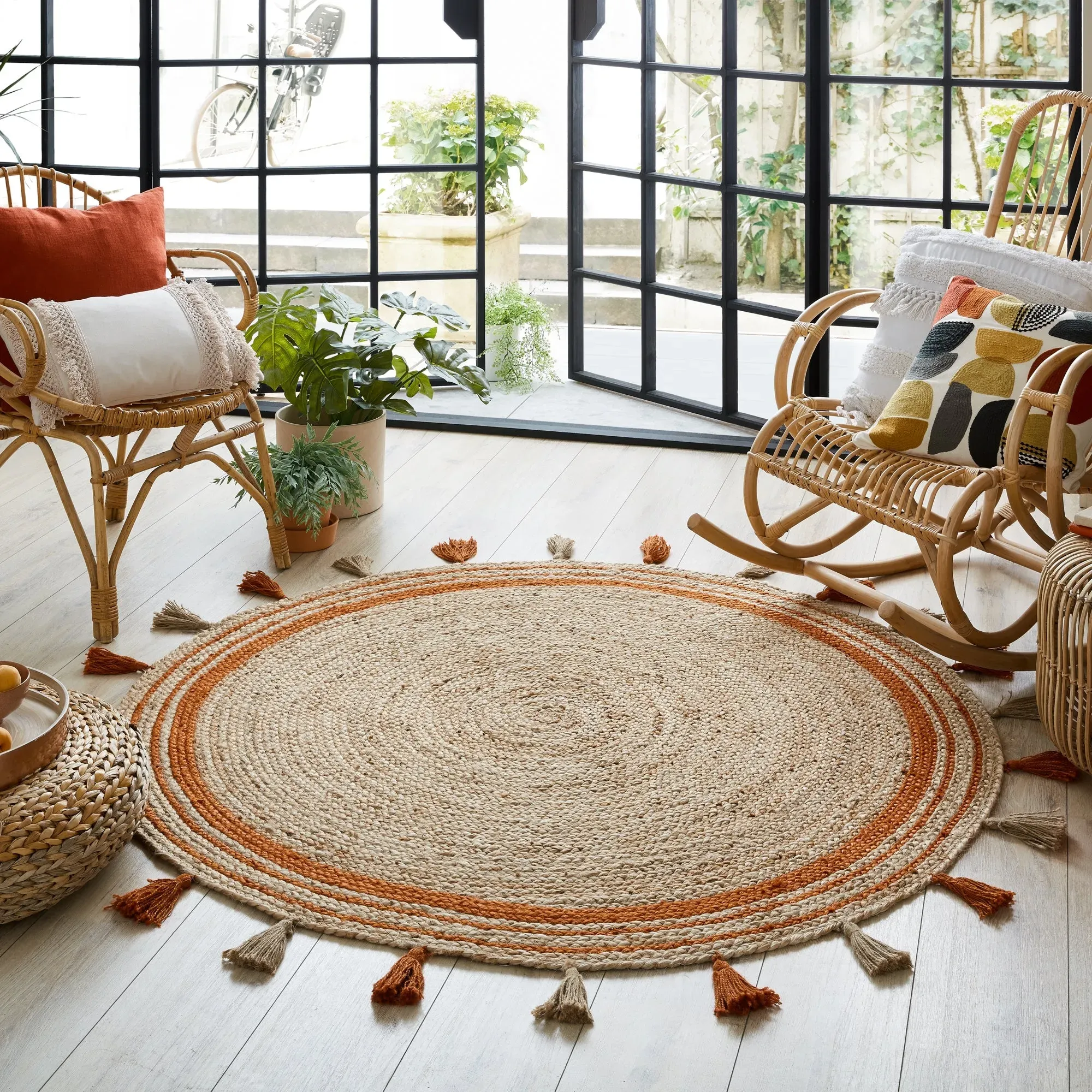 istanbul-jute-round-rug-orange-and-brown image