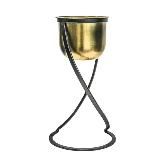 Round Plant Pot with Stand - Brass, Metal alternate view
