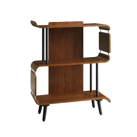 Curved Bookshelf with 3 Shelves - Walnut, Wood alternate view
