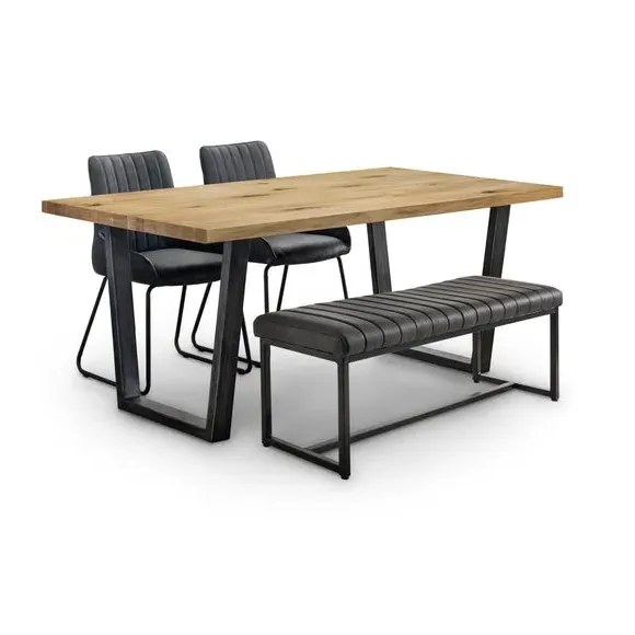 4-Seater Dining Set with Bench - Oak, Solid Wood alternate view
