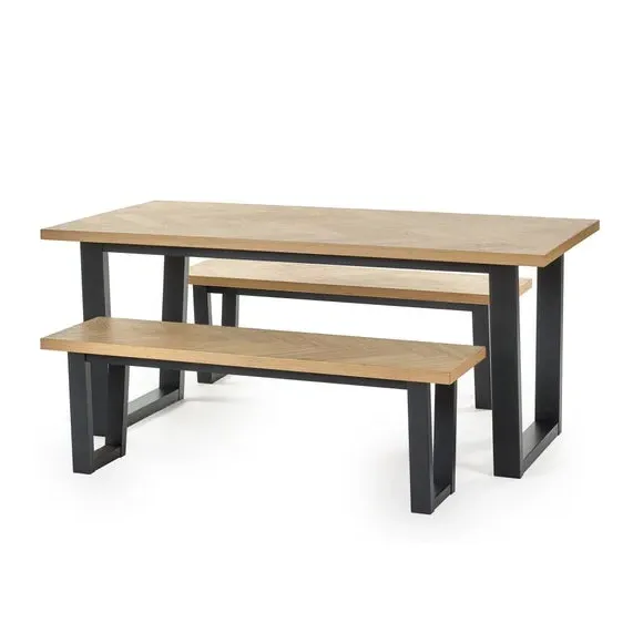 4-Seater Dining Set with Benches - Oak Veneer alternate view