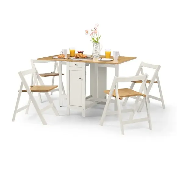 4-Seater Dining Set with Storage - White, Rubberwood alternate view