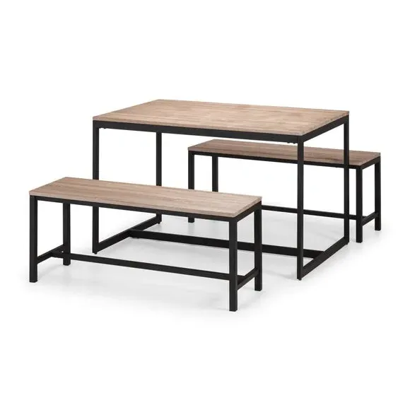 4-Seater Dining Table with 2 Benches - Black alternate view