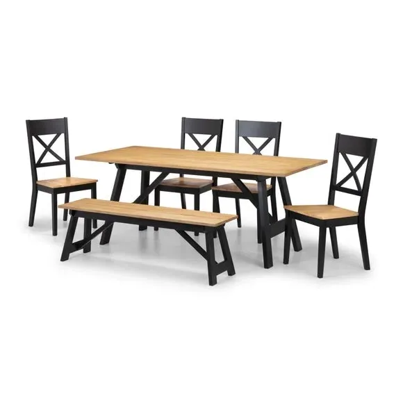 6-Seater Dining Set with Bench - Black, Oak alternate view