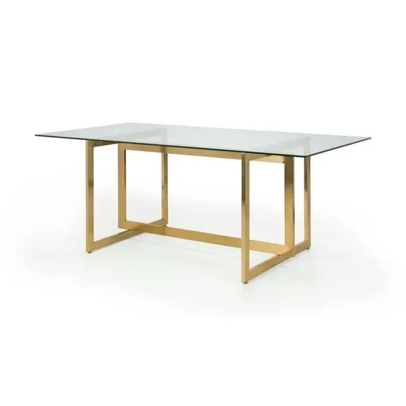 6-Seater Rectangular Dining Table - Gold, Glass alternate view