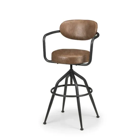 Adjustable Height Bar Stool - Brown, Faux Leather alternate view