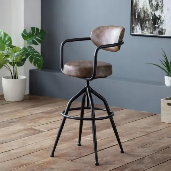 Barbican Adjustable Height Bar Stool - Brown, Faux Leather product