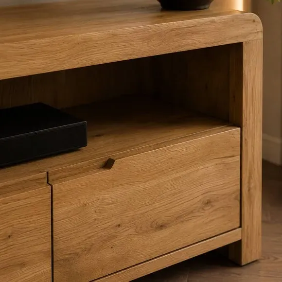 Curve TV Unit with Drawers - Oak Brown, Solid Oak alternate view