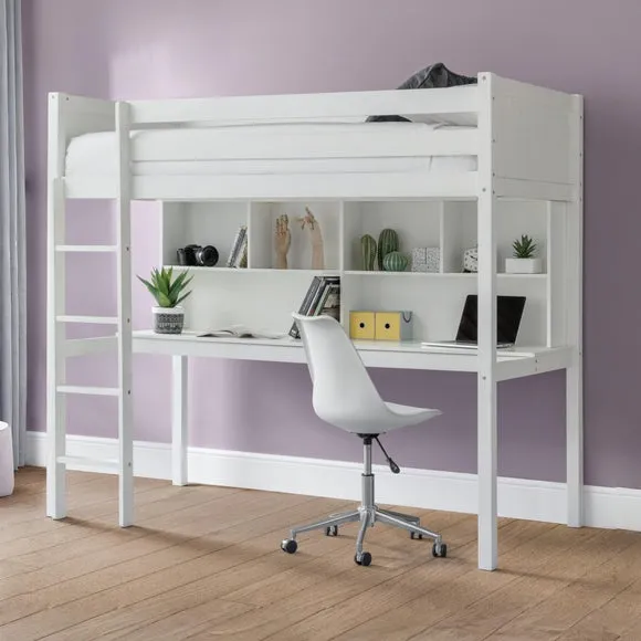 Titan High Sleeper Bed with Storage - White, Hardwood alternate view